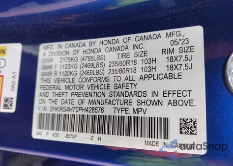2023 Honda Cr-V Ex-L Awd from USA, damaged, VIN 2HKRS4H70PH428576